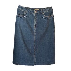 Vintage Northern Reflections Denim Jean Midi Skirt Embroidered Floral Size 10